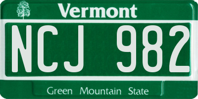 VT license plate NCJ982