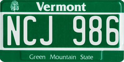 VT license plate NCJ986