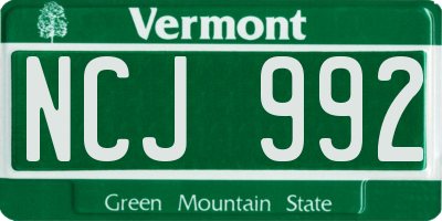 VT license plate NCJ992