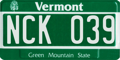 VT license plate NCK039