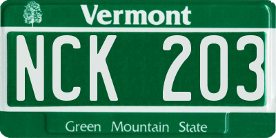 VT license plate NCK203