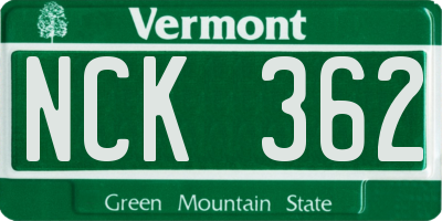 VT license plate NCK362