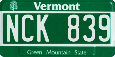 VT license plate NCK839