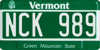 VT license plate NCK989