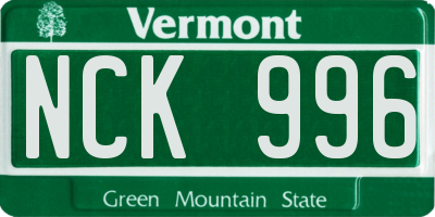 VT license plate NCK996