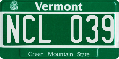 VT license plate NCL039