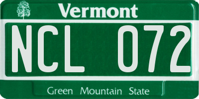 VT license plate NCL072