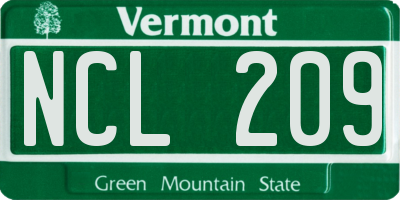 VT license plate NCL209