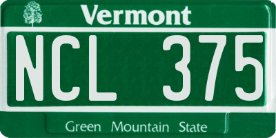VT license plate NCL375