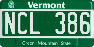 VT license plate NCL386