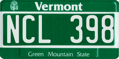 VT license plate NCL398