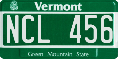 VT license plate NCL456
