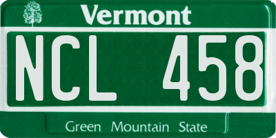 VT license plate NCL458