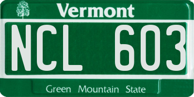 VT license plate NCL603