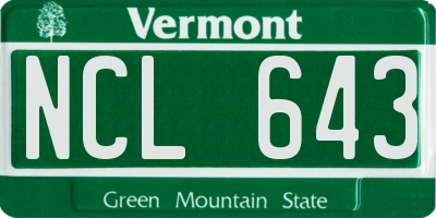 VT license plate NCL643