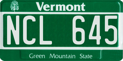 VT license plate NCL645
