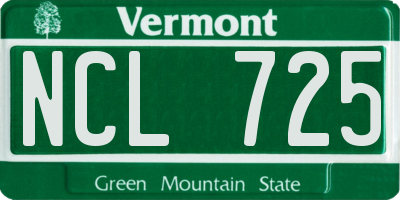 VT license plate NCL725
