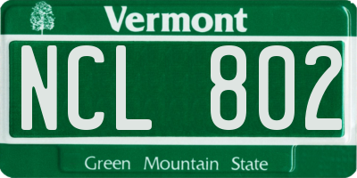 VT license plate NCL802