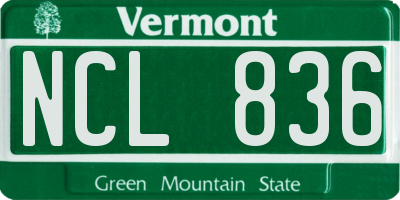 VT license plate NCL836