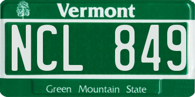 VT license plate NCL849