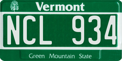 VT license plate NCL934