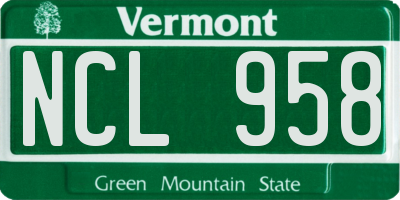 VT license plate NCL958