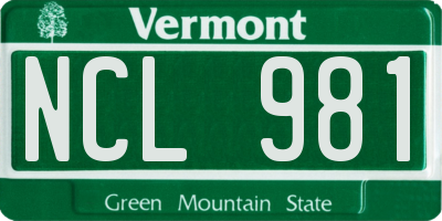 VT license plate NCL981