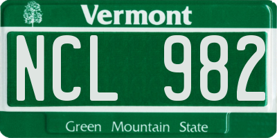 VT license plate NCL982