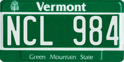 VT license plate NCL984