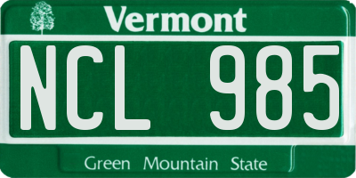 VT license plate NCL985