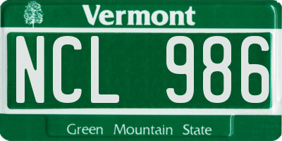 VT license plate NCL986