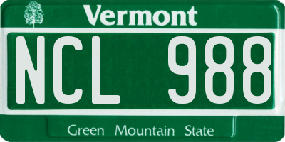 VT license plate NCL988