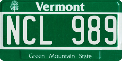VT license plate NCL989