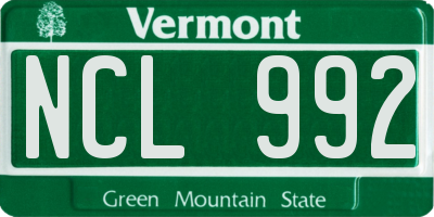 VT license plate NCL992