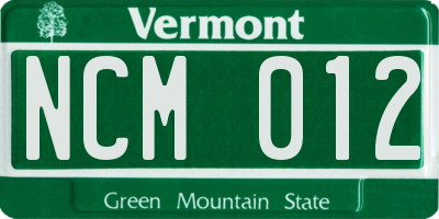 VT license plate NCM012