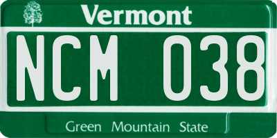 VT license plate NCM038