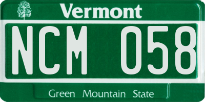 VT license plate NCM058