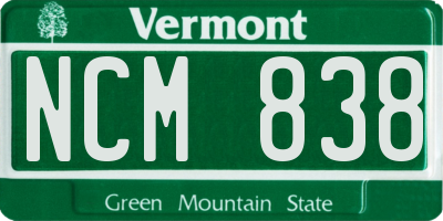 VT license plate NCM838