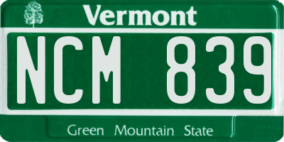 VT license plate NCM839