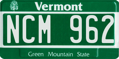 VT license plate NCM962