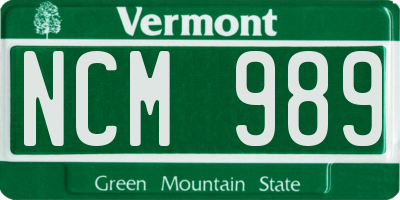 VT license plate NCM989