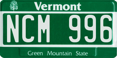 VT license plate NCM996