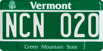 VT license plate NCN020