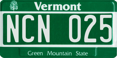 VT license plate NCN025