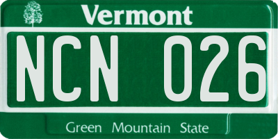 VT license plate NCN026