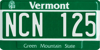 VT license plate NCN125