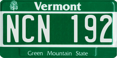 VT license plate NCN192