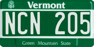 VT license plate NCN205