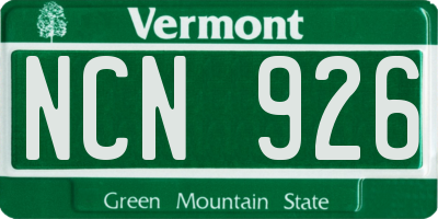 VT license plate NCN926