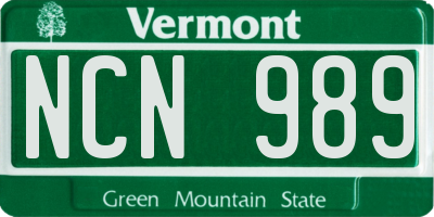 VT license plate NCN989